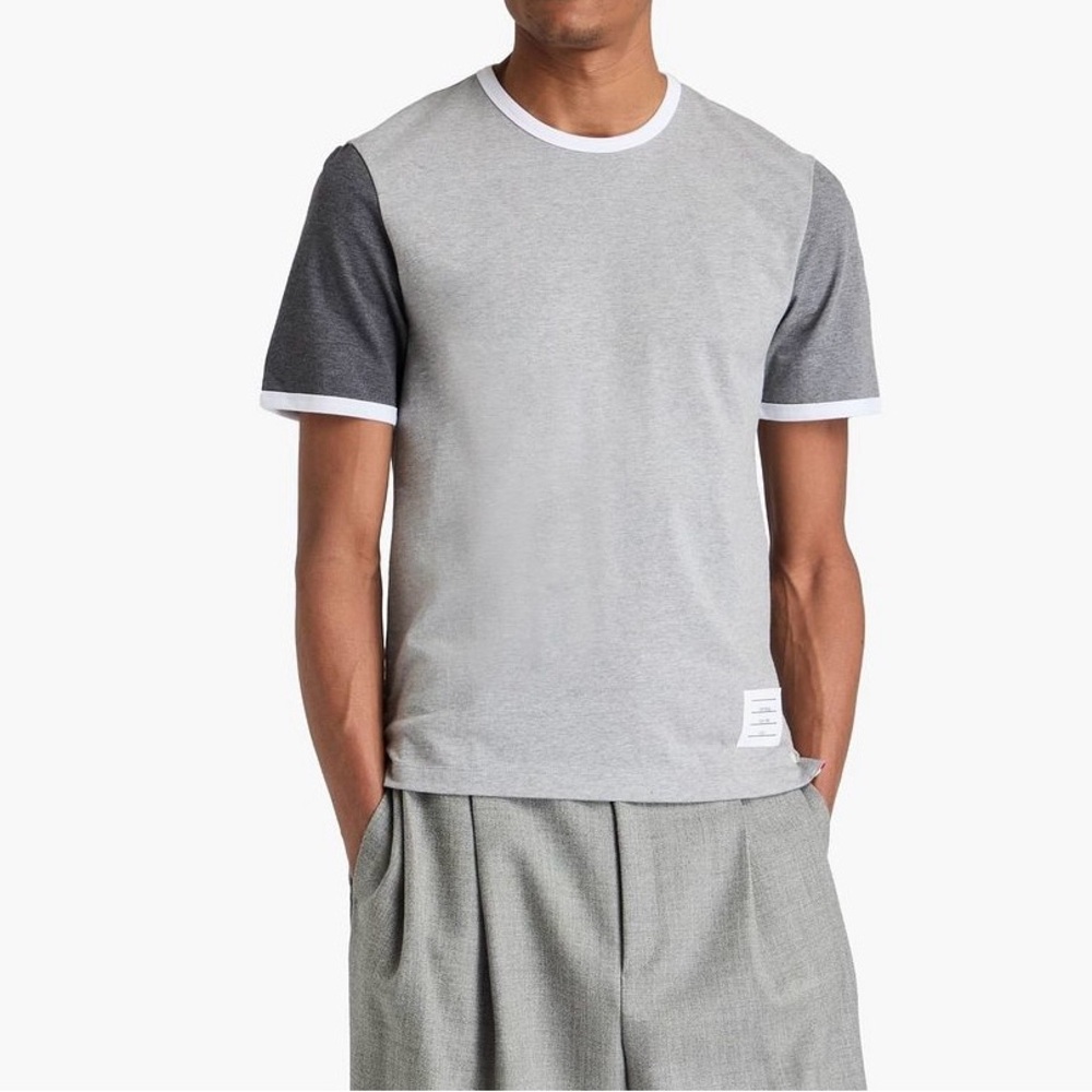 Thom Browne Tonal Grey Ringer T-Shirt 100% Cotton Men Japan Size 1=S